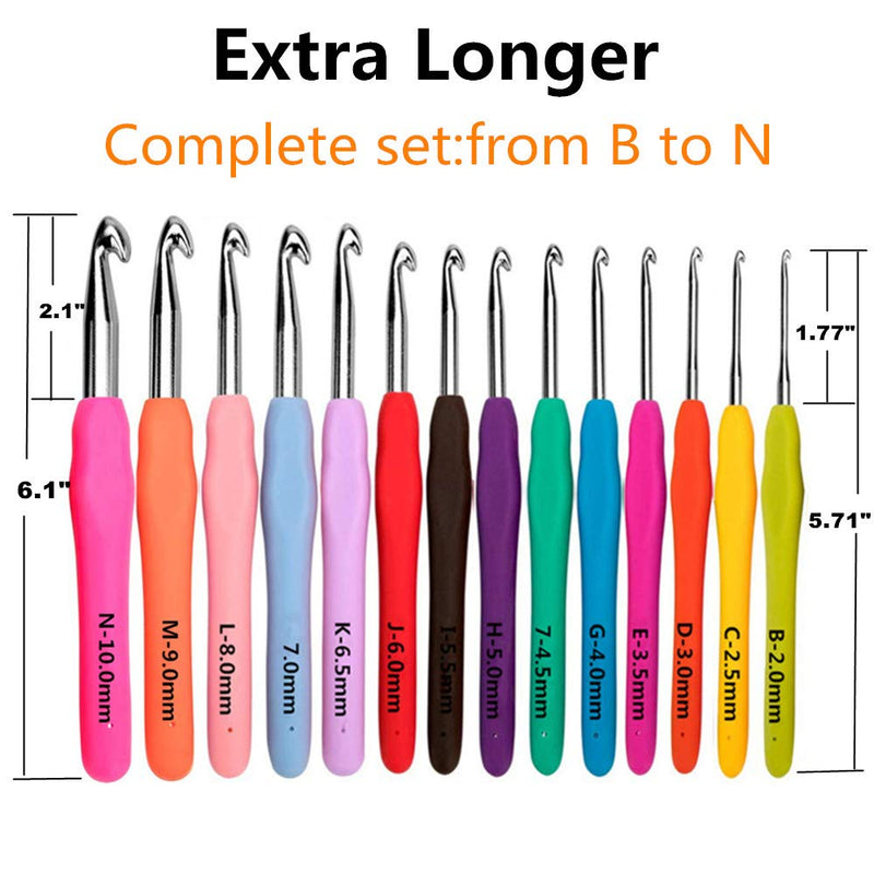 14 Sizes Crochet Hooks Set,2mm(B)-10mm(N) Ergonomic Crochet Hooks with Case for Arthritic Hands,Extra Long Crochet Needles - NewNest Australia