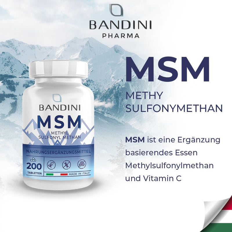 Bandini® MSM 2000mg + VITAMIN C | 200 tablets | More compact MSM powder than capsules, without magnesium stearate | Highly dosed, vegan, GMO-free, no additives, laboratory tested - NewNest Australia