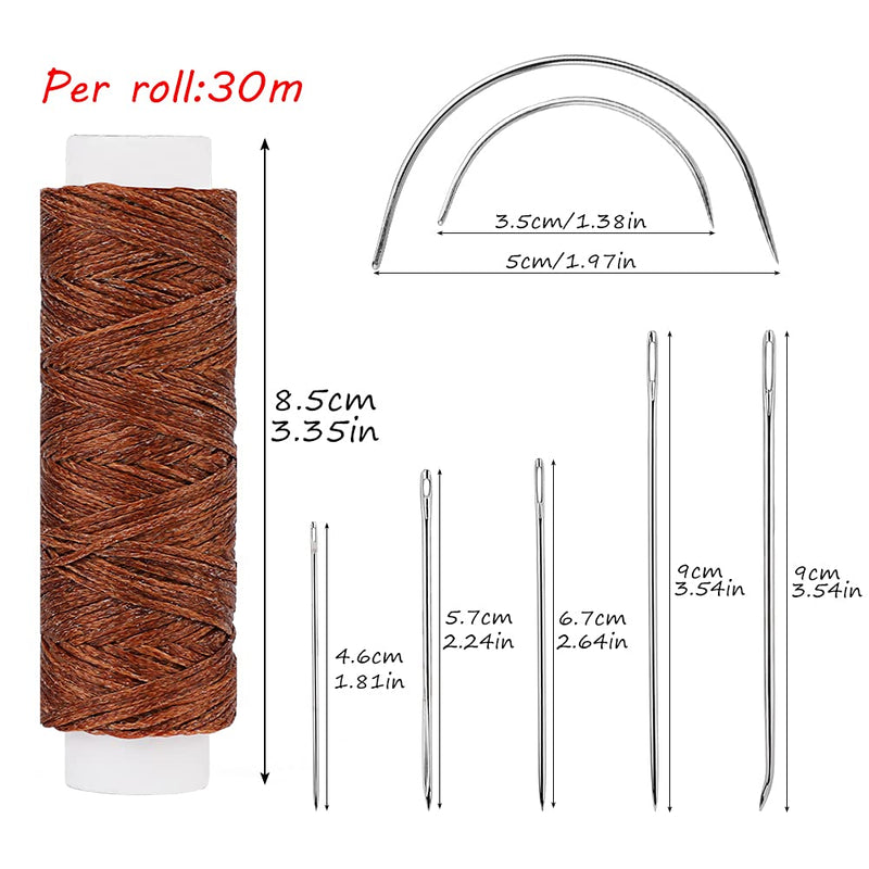 32 Yards Waxed Thread with Leather Hand Sewing Needles, 150D Flat Sewing Waxed Thread and Leather Repair Needles for Home Upholstery Carpet Leather Canvas Repair and Sewing (Coffee) Coffee - NewNest Australia