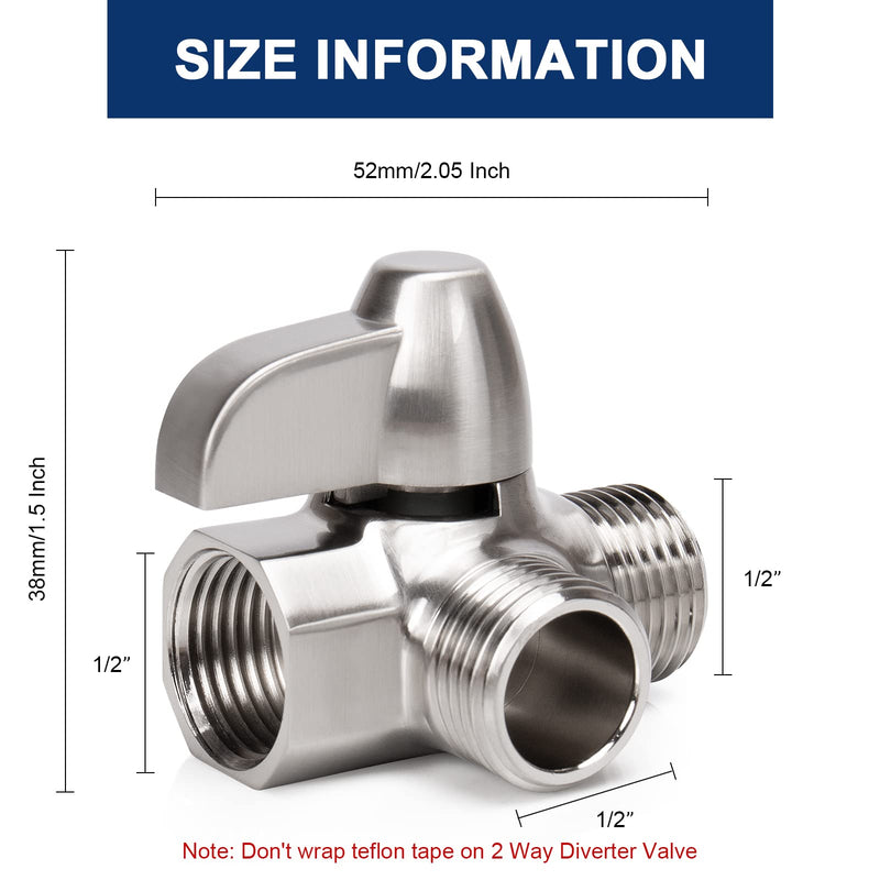 NearMoon Solid Brass G1/2" Shower Arm 2-Way Diverter Valve for Hand Shower and Fixed Spray Head T-Adapter (Brushed Nickel) Brushed Nickel - NewNest Australia