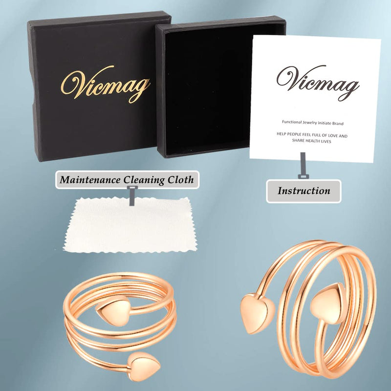 Vicmag 2PCS Magnetic Copper Rings for Women Magnet Copper Rings with 3500 Gauss Magnets 100% Solid Pure Copper Adjustable with Jewelry Gift Box (Love Heart) A Rose Gold - NewNest Australia