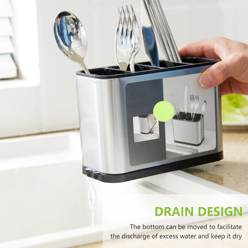 Keyohome Kitchen Cutlery Holder Stainless Steel Large Capacity Utensil Holder with Divider Weighted Base for No Tipping for All Kitchens Countertop or Table,18x13x8.6cm - NewNest Australia