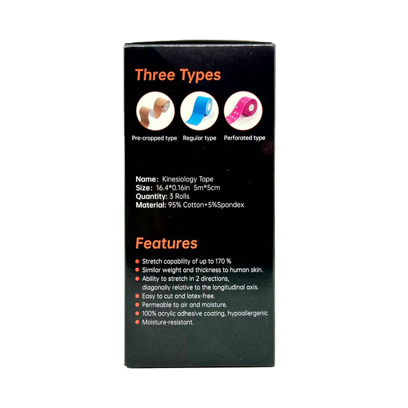 Kreezy Waterproof Athletic Tapes 3 Rolls With 3 Types, Breathable Kinesilogy Tape To Relieve Muscle Pain And Joint Support, Designed With Hypoallergenic Materials - NewNest Australia