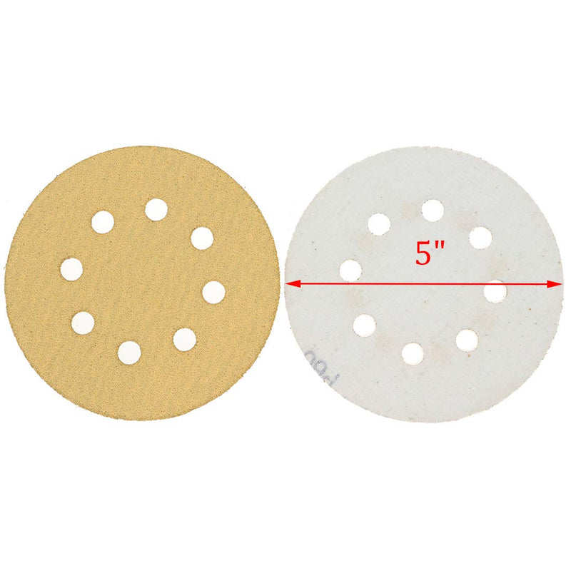 Sydien 20Pcs Yellow 5 Inch 8 Holes Sanding Discs 60 Grit Dustless Hook and Loop Sandpaper for Random Orbital Sander - NewNest Australia