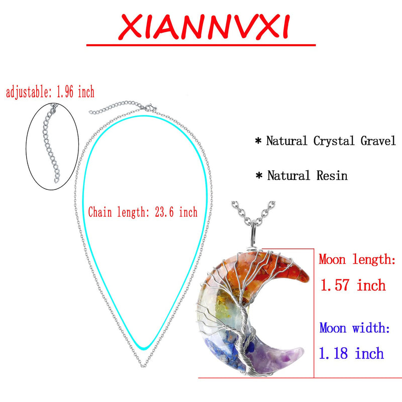 XIANNVXI Crystal Necklaces for Women Crescent Moon Pendant Necklace Healing Crystals Tree of Life Wire Wrapped Reiki Spiritual Necklace Jewellery for Women N - 7 Chakra - NewNest Australia