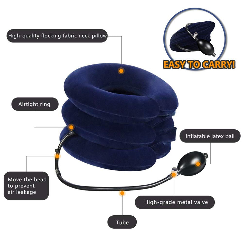 Cervical Neck Traction Device for Instant Neck Pain Relief - Inflatable & Adjustable Neck Stretcher Neck Support Brace, Best Neck Traction Pillow for Home Use Neck Decompression Blue - NewNest Australia