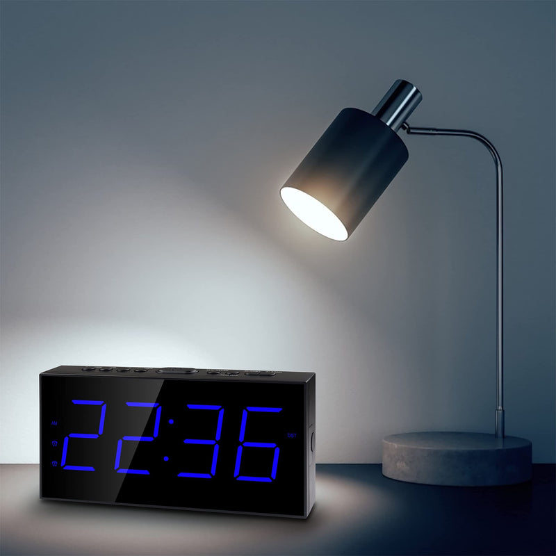 Loud Alarm Clock for Heavy Sleepers,Vibrating Alarm Clock for Hearing Impaired Deaf,Annoying Alarm Clock,USB Port,Dual Alarm with Snooze,7" Large Dimmable LED Display,Battery Backup,Easy to Use,DST Blue - NewNest Australia