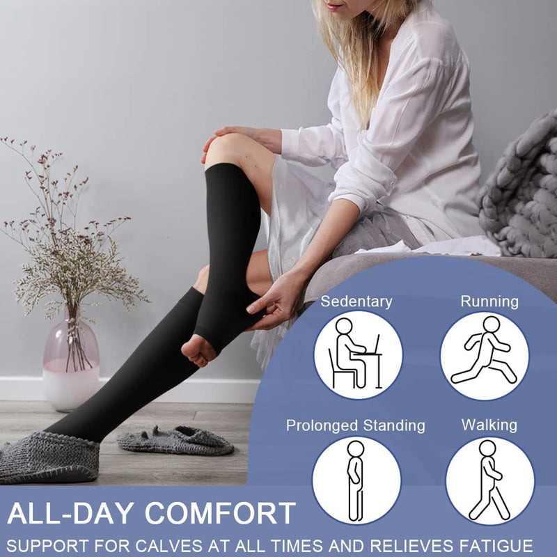 Medical Compression Stockings Women & Men with Silicone Band Open Toe Knee High Calf Compression Socks Firm 20-30 mmHg Graduated Support Support Stockings for Varicose Veins, Edema L Black - NewNest Australia