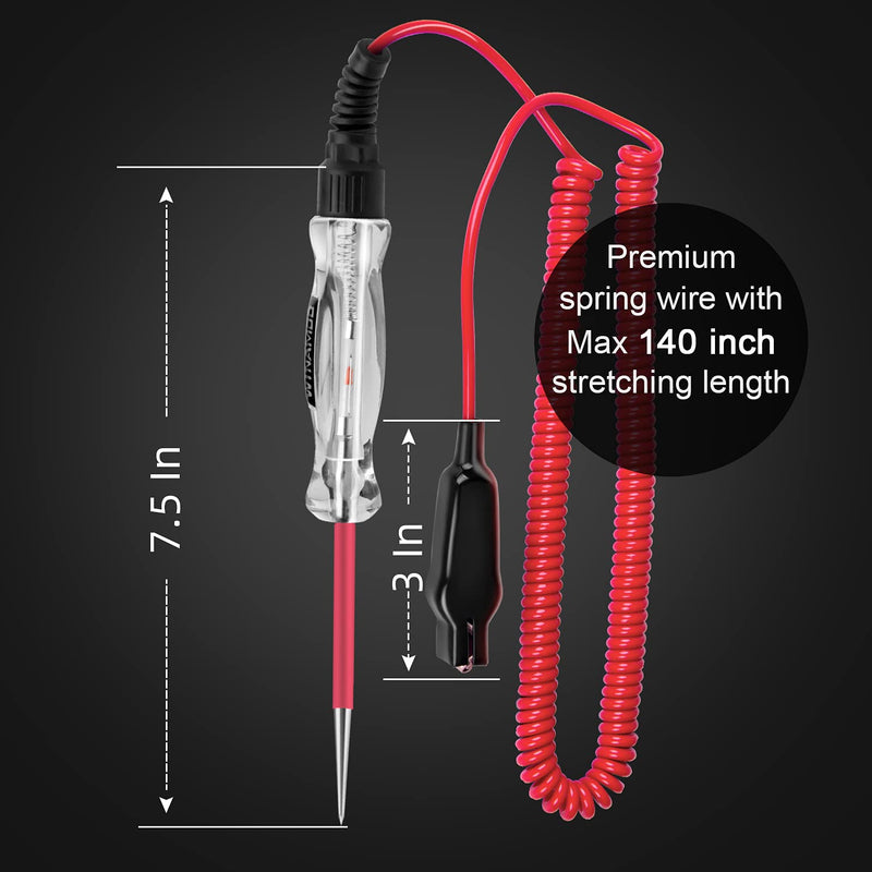 Premium LED Bulb Automotive Circuit Tester, 6-24V Test Light with 135 Inch PU Extended Spring Wire, Sharp Hard Steel Probe Vehicle Circuits Low DC Voltage Light Tester - NewNest Australia