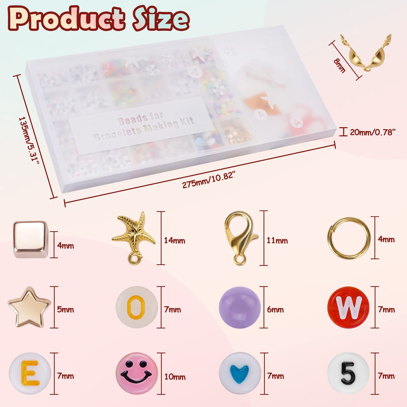 FZIIVQU Letter Beads for Bracelets Making Kit 1260pcs Letter Beads for Jewelry Making Set Lnclude 800pcs 4 Colors 4x7mm Alphabet Beads and Acrylic Round Number Heart Smiley Face Beads etc - NewNest Australia