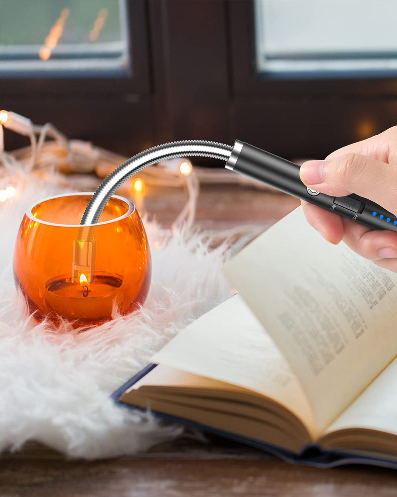 VEHHE Candle Lighter, Electric Rechargeable Arc Lighter with LED Battery Display Long Flexible Neck USB Lighter for Light Candles Gas Stoves Camping Barbecue Black - NewNest Australia