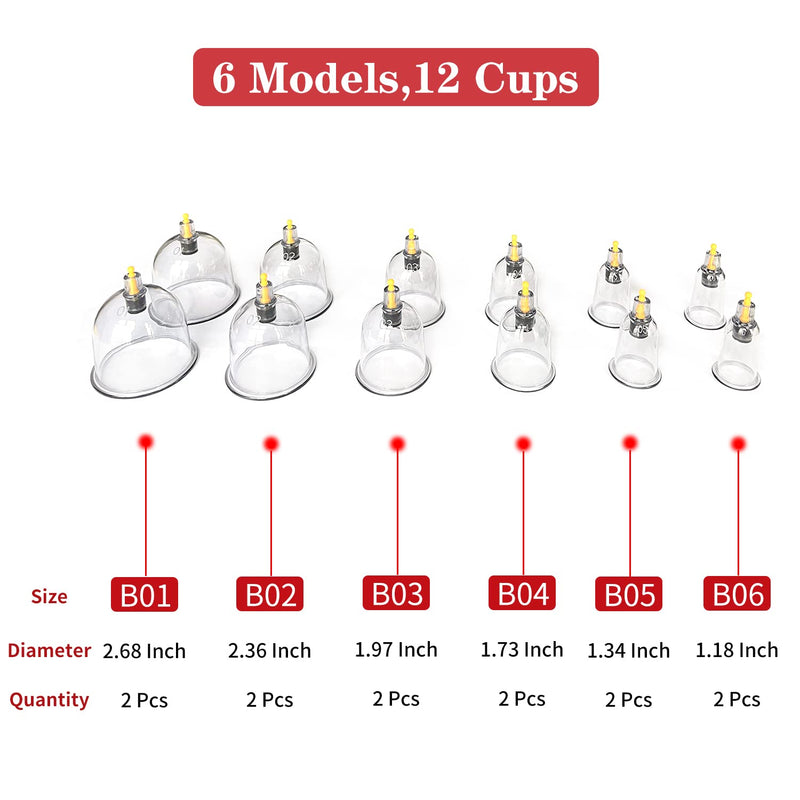 Cupping Therapy Set,12 Therapy Cups Cupping Set with Pump, Professional Chinese Cupping Therapy Sets Hijama Cupping Massage Kit 12 Cups - NewNest Australia