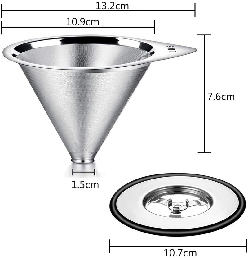 Pour Over Coffee Dripper Stainless Steel LHS Slow Drip Coffee Filter Metal Cone Paperless Reusable Single Cup Coffee Maker 1-2 Cup With Non-slip Cup Stand and Cleaning Brush 1-2 cups - NewNest Australia