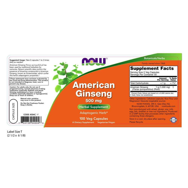NOW Supplements, American Ginseng (Panax quinquefolius)500 mg, 100 Veg Capsules - NewNest Australia