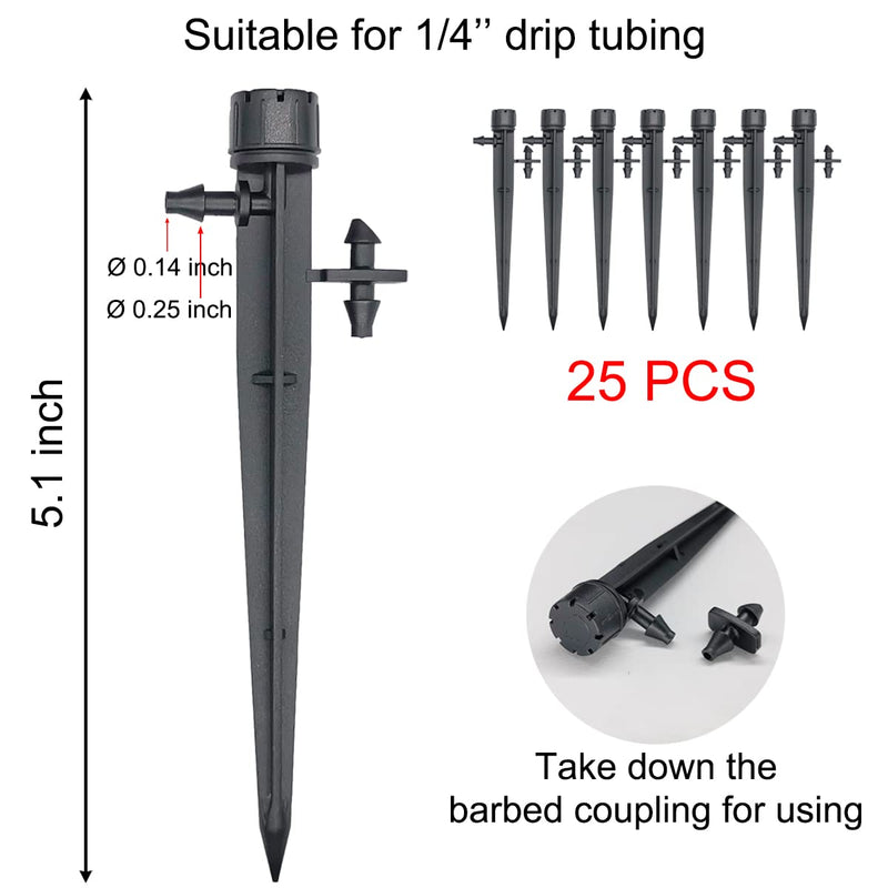 25 Pcs Drip Irrigation Emitters, Adjustable Flow 0-18 GPH Irrigation Drippers with Stake, 360 Degree Flow Sprinkler Head, Irrigation System Accessories, Auto Watering for Garden Patio Lawn Flower Bed - NewNest Australia