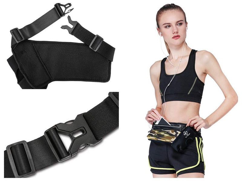 Running Belt Sport Waist Pack/Pouch w/ Water Bottle Holder Hydration Fanny Pack Reflective Stripes Cellphone Storage Earphone hole for Dog walker Hiking Travel Adjustable Women/Men (Black/Camouflage) Black/Camouflage - NewNest Australia