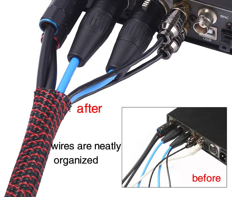 Alex Tech 25ft - 1/2 inch Cord Protector Wire Loom Tubing Cable Sleeve Split Sleeving For USB Cable Power Cord Audio Video Cable – Protect Cat From Chewing Cords - Blackred 1/2"-25ft - NewNest Australia
