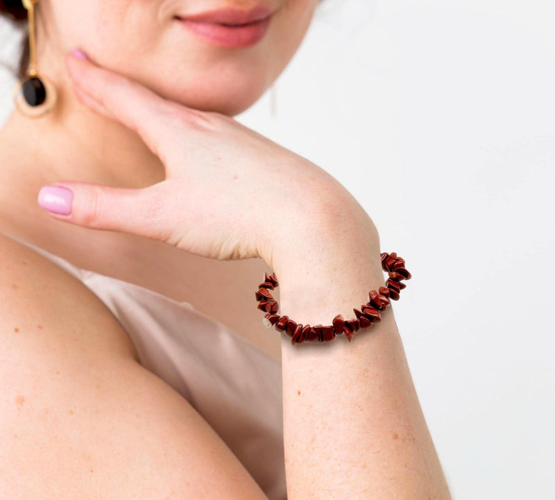 DOJA Barcelona | Natural Stone Red Jasper Chip Bracelet | Pack 2 | Elastic Bracelet of Natural Minerals, Energy Stones, Healing Crystals | Healing Bracelet for Men or Women - NewNest Australia