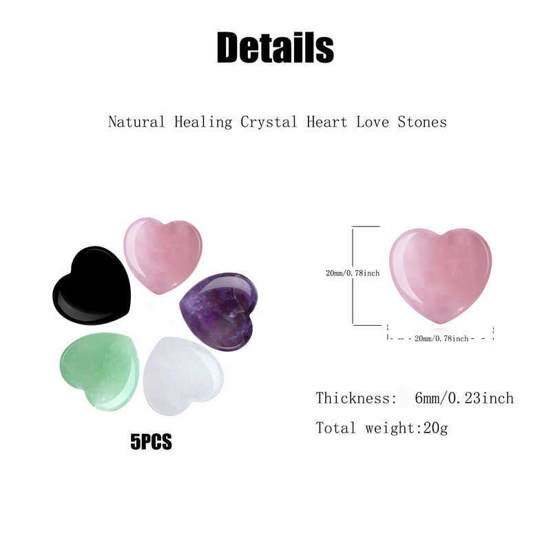 YATOJUZI 5PCS Natural Heart Healing Crystals Rose Quartz Amethyst Heart Love Stones Set Bulk Polished Pocket Palm Thumb Gemstones Chakra Reiki Balancing 5PCS-Mix Stones - NewNest Australia