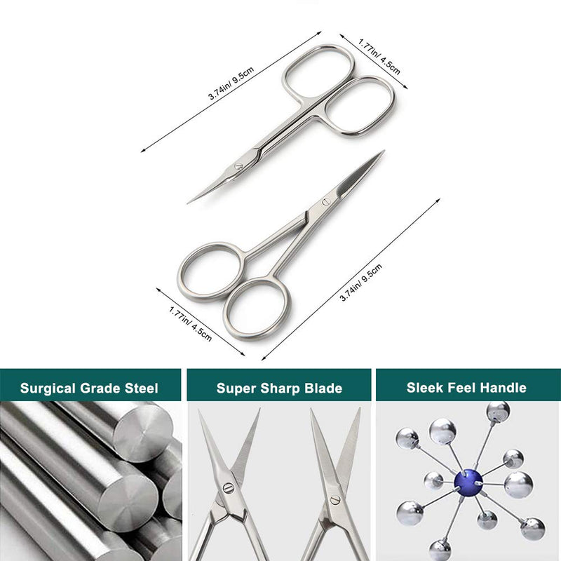 BEZOX 2pcs Scissors Set - Sharp Nail Scissors, Cuticle Scissor, Eyebrow Grooming Scissors, Cuticle Cutters, Beard Trimming Scissors, Hair Cutting Scissors Professional for Women or Men Silver - NewNest Australia