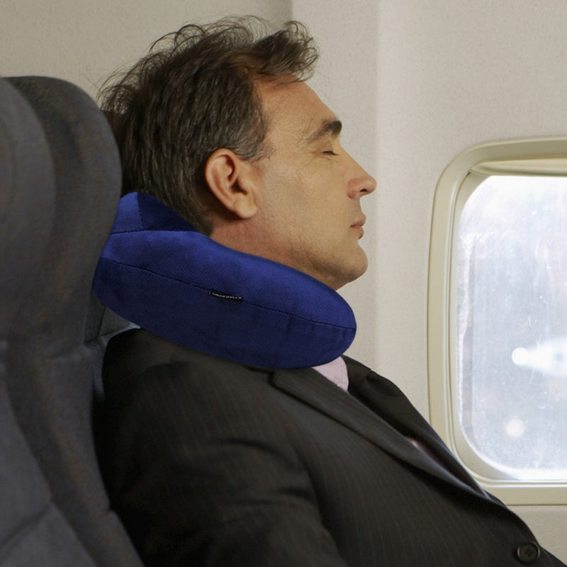 UROPHYLLA Inflatable Travel Pillow, Soft Velvet Inflatable Travel Neck Pillow for Airplanes, Train, Car, Home and Office with Packsack & Comfortable Velvet - Blue Size of Neck: 10.5''~16'' - NewNest Australia