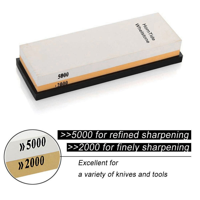 HornTide 2000/5000 Grit Combination Whetstone Two-Sided Knife Sharpener 7-Inch Sharpening Stone Plastic Stand Included - NewNest Australia