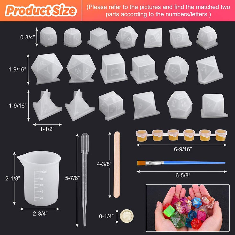 Resin Dice Molds, Shynek 19 Styles Polyhedral Game Dice Molds Set with Silicone Dice Mold, Mixing Sticks, Measuring Cup, Droppers, Acrylic Paints Set for Epoxy Resin Dice Making - NewNest Australia