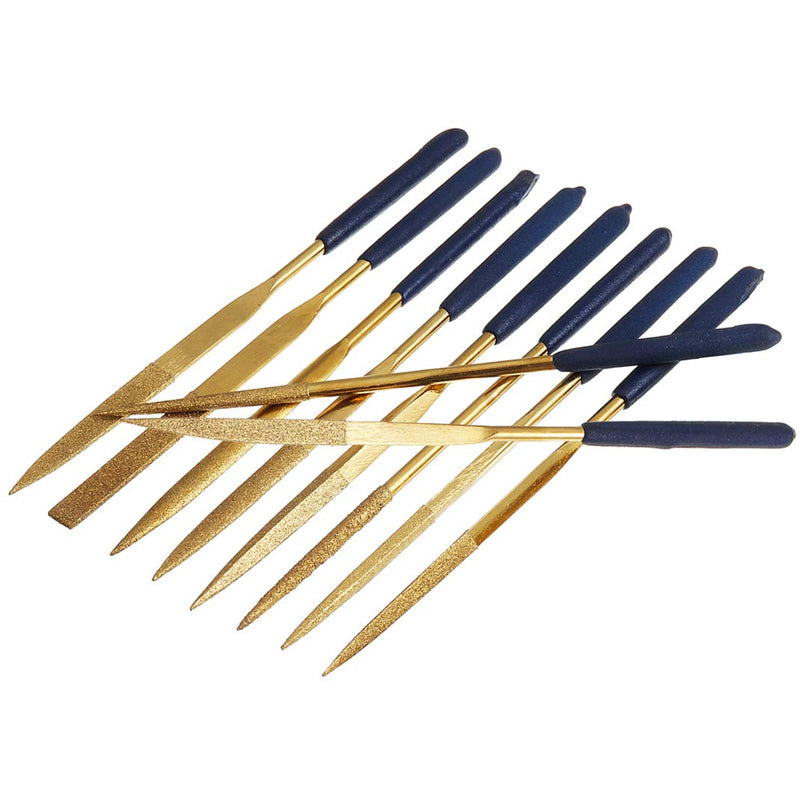 Yakamoz 10Pcs Titanium Diamond Metal File Set Fine Round Needle File Triangular Square Flat Riffler File Kit for Wood Stone Glass Jewelry Jewelers Carving Sanding Polishing DIY Tools - 5x180mm - NewNest Australia