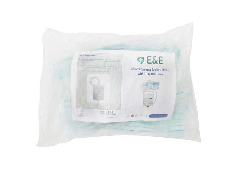 E&E 2000ml Urine Drainage Bags – Non Sterile Bags with T-Tap Valve and 85cm Tube 10Pack Drainable Urinary Bags Non-Latex Drainage Bags Non Sterile - NewNest Australia