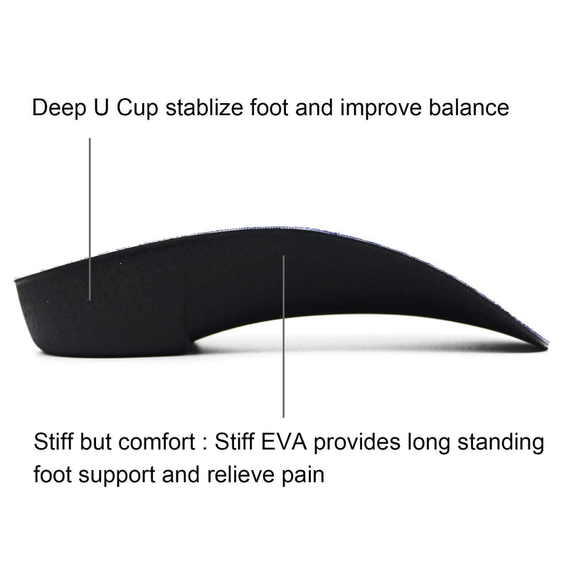RooRuns Orthotic Insoles, 3/4 High Arch Support Shoe Inserts Insoles for Flat Feet, Plantar Fasciitis, Foot Arch, Feet Fatigue for Men, Woman - for Exercises, Large (10-13.5 UK), Deep Blue Large (8.5-10.5 UK) - NewNest Australia