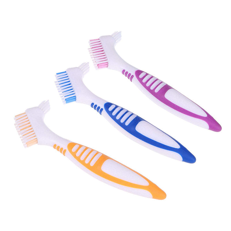 Premium Denture Cleaning Brush Set with Multi-Layered Bristles & Ergonomic Rubber Handle, Portable Denture Double Sided Brush for False Teeth Cleaning, 3 Pieces (Blue, Orange, Purple) - NewNest Australia