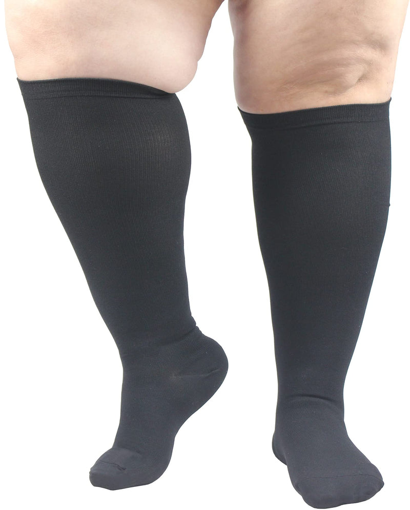 XIMISUN Plus Size Compression socks for women men, flight socks knee high support wide calf compression socks medical for nurse seniors flights fitness cycling 4XL Black-3 Pairs - NewNest Australia