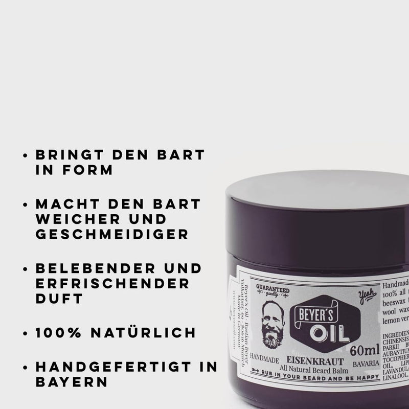 Beyer's Oil Beard Balm Verbena 60ml - Beard care balm from Bavaria - Nourishes the skin, makes the beard soft and smooth - NewNest Australia