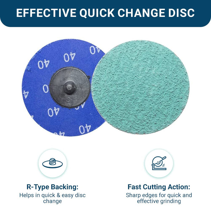 Benchmark Abrasives 2" Green Zirconia with Grinding Aid Quick Change Sanding Discs with a Male R-Type Backing Pad 24 Grit - 25 Pack - NewNest Australia