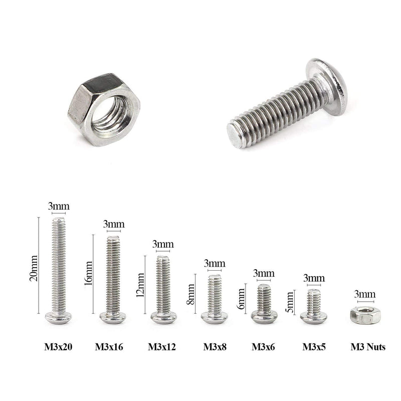 Sutemribor 320 Pieces M3 Stainless Steel Button Head Hex Socket Head Cap Bolts Screws Nuts Assortment Kit + Wrench - NewNest Australia