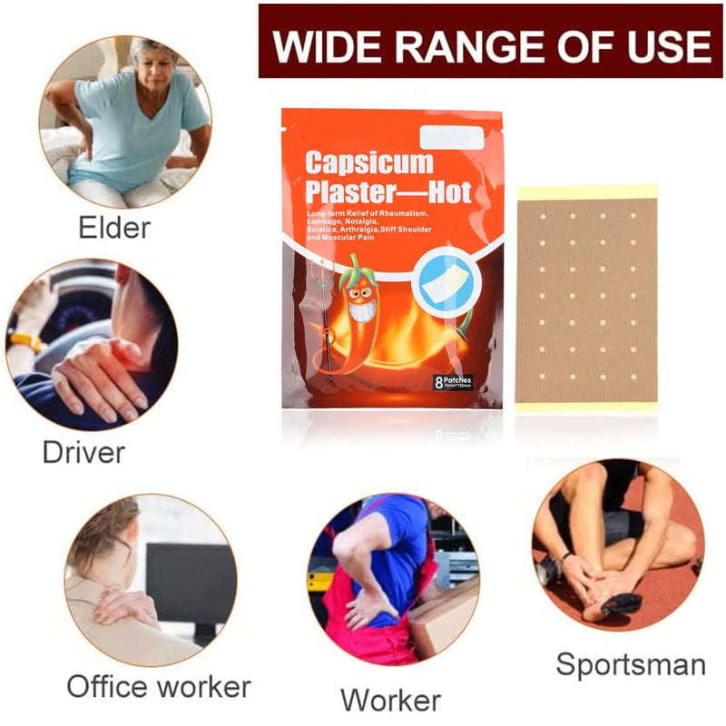 Pack Of 8 Muscle Soreness Relief Balm Patches Hot Capsicum Plasters For Rear Legs Neck Arm Knee Joints Shoulder Pain Relief Patch Muscle Relaxation For Workers - NewNest Australia
