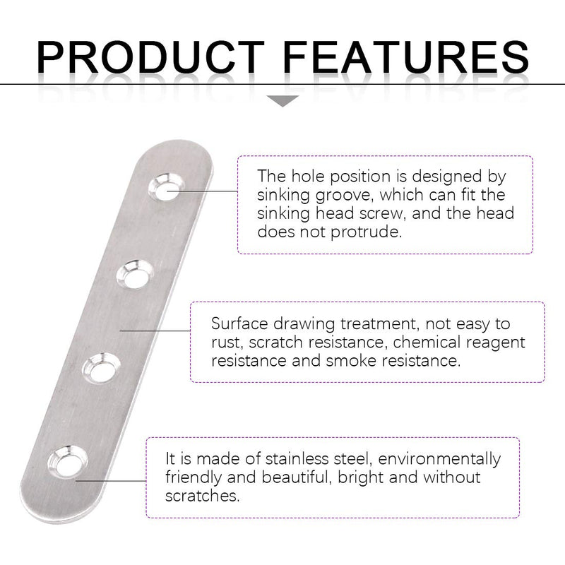 115Pcs 3 Sizes Stainless Steel Flat Straight Brace Brackets Metal Shelf Support Brackets Joining Plate with Screws Perfect for Mending Repair Plates Fixing Bracket Connector - 50mm/ 80mm/ 100mm - NewNest Australia