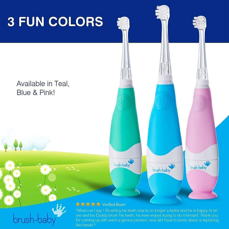 Brush Baby BabySonic Infant and Toddler Electric Toothbrush for Ages 0-3 Years - Smart LED Timer and Gentle Vibration Provide a Fun Brushing Experience - Includes 2 Sensitive Brush Heads (Blue) Blue - NewNest Australia