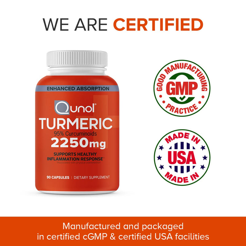 Turmeric Curcumin with Black Pepper, Qunol 2250mg Turmeric Extract with 95% Curcuminoids, Extra Strength Supplement, Enhanced Absorption, Supports Healthy Inflammation Response, 90 Vegetarian Capsules - NewNest Australia