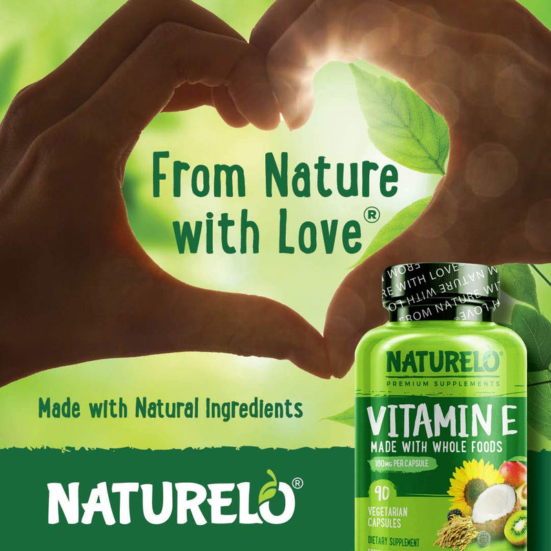 NATURELO Vitamin E - 180 mg (300 IU) of Natural Mixed Tocopherols from Organic Whole Foods - Supplement for Healthy Skin, Hair, Nails, Immune & Eye Health - Non-GMO, Soy Free - 90 Vegan Capsules 90 Count (Pack of 1) - NewNest Australia