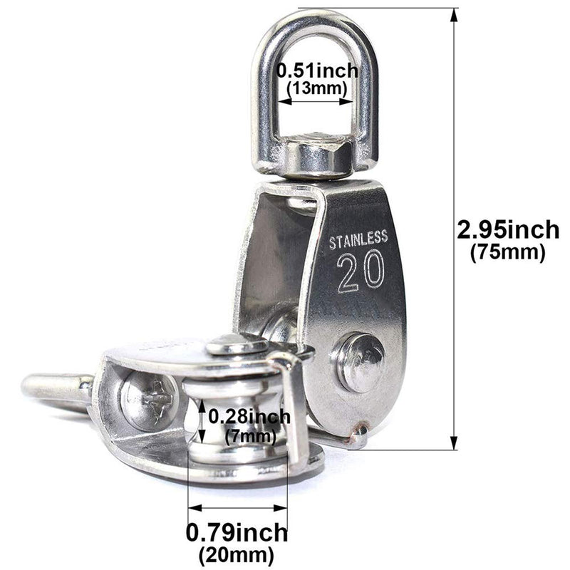 10Pcs M20 Single Pulley Block(20mm), AUHOKY 304 Stainless Steel Hanging Wire Pulley Roller, Swivel Lifting Wire Rope Cable Towing Wheel - Loading 75kg/165lbs 10Pcs - NewNest Australia