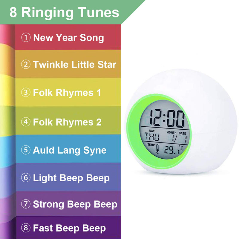 NewNest Australia - TooTa Kids Digital Alarm Clock, 7 Color Night Light, Snooze, Temperature Detect for Toddler, Children Boys and Girls, Students to Wake up at Bedroom, Bedside, Batteries Operated Green 