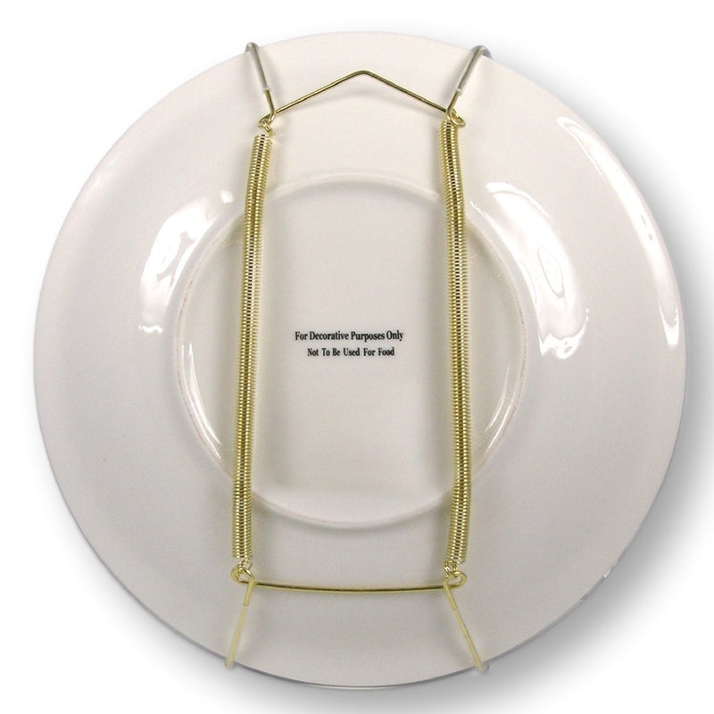 NewNest Australia - BANBERRY DESIGNS Brass Vinyl Coated Plate Hanger 10 to 14 Inch - Set of 8 Pcs - Clear Vinyl Sleeves Protect The Plate - Hook and Nail Included 