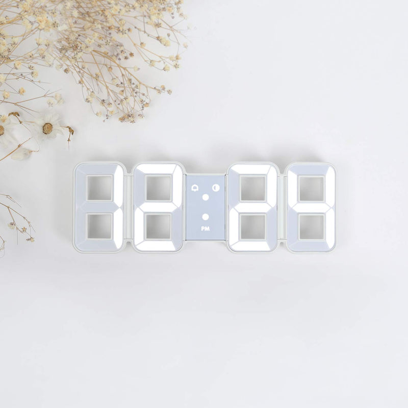 NewNest Australia - mooas Pure Mini White 3D LED Clock, Multi-Function LED Clock (Calendar, Alarm, Temperature) 