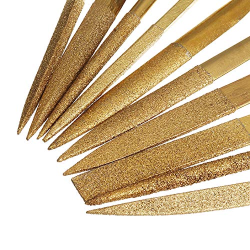 Yakamoz 10Pcs Titanium Coated Small Diamond Needle File Set 4x160mm Mini Round Triangular Square Flat Shape Metal Riffler Files Jewelers File Precision Hand Tools for Glass Wood Stone Jewelry - NewNest Australia