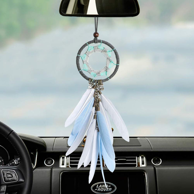 NewNest Australia - Dremisland Handmade Grey Feather Dream Catcher Car Interior Rearview Pendant Charm Car Hanging(Gray Circle) Gray Circle 