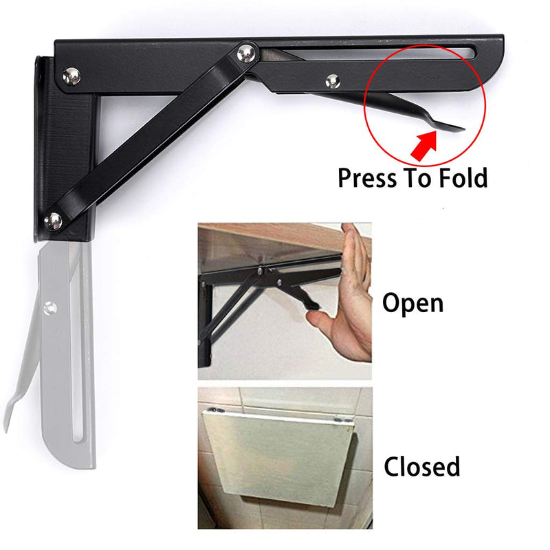 Sumnacon Sturdy Folding Shelf Brackets - Heavy Duty Black Metal Triangle Table Bench Folding Shelf Bracket 8 Inch, 2 Pcs Folding Shelf Hinge Wall Mounted, Max Load 99lb - NewNest Australia