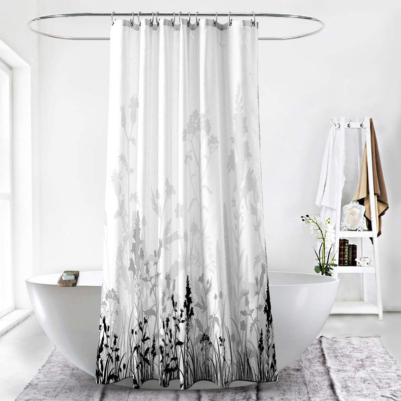 Grey Flowers Shower Curtain Black Grey Leaves Shadow Abstract Nature White Background Waterproof Fabric Bathroom Decor Bath Curtain with Hooks 72x72 inch - NewNest Australia