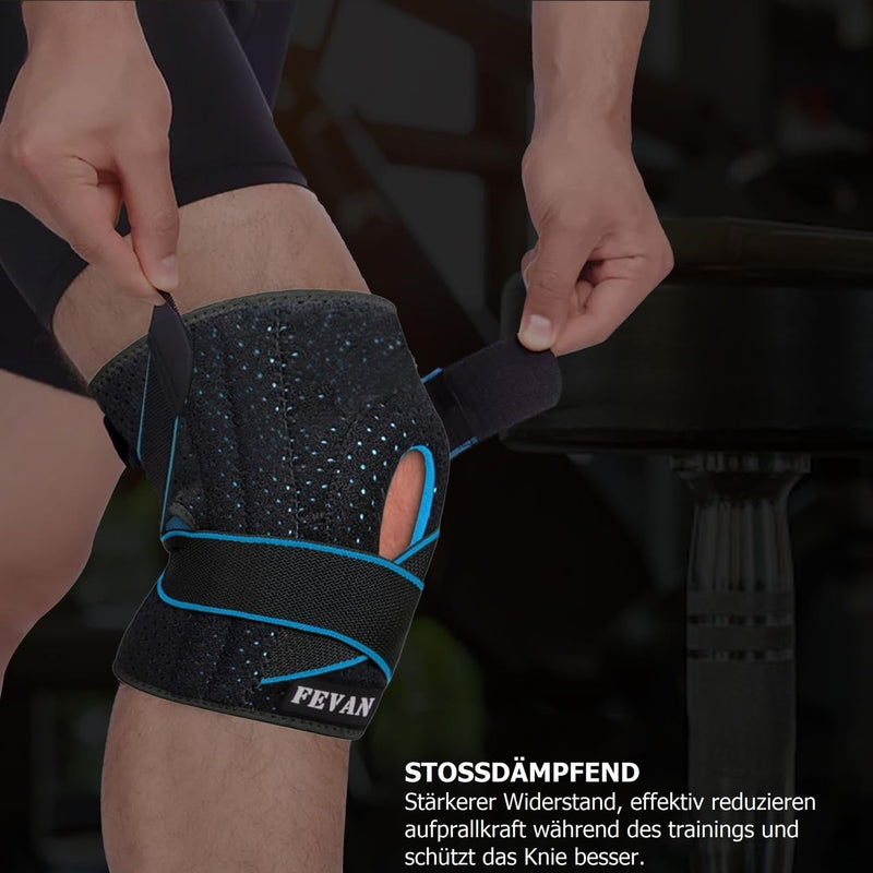 Fevan Knee Support With Side Stabilizers Made Of Neoprene With Silicone - Knee Support For Men And Women - Knee Support For Weight Training - Knee Support (Black/Blue) - NewNest Australia