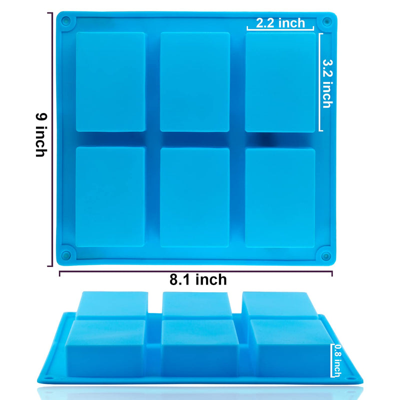 LERYKIN 2 Pack Silicone Soap Molds, 6 Cavities Rectangle Silicone Soap Molds, Great for Homemade Craft Soap Mold, Chocolate Mold, Cake Mold ＆ Ice Cube Tray - Just Pop Out（Blue) Blue - NewNest Australia